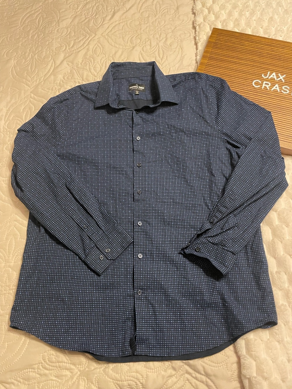 Express Men's Navy Dot-Print Button-Up Shirt